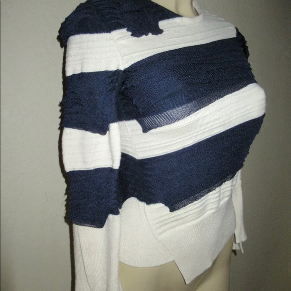 Alexander McQueen Navy Cream Stripe Ruffle Wool Sweater XS - Picture 2 of 6